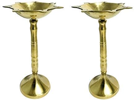 phareLamp Presents 2 Pcs Golden Brass Kuber Batti Standing Diya Dia Oil Lamp for Puja Decoration Lightning #A242