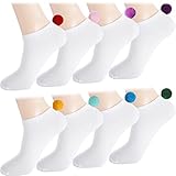 Vicenpal 8 Pairs Women Pom Pom Socks Ankle with Balls on the Back Cosplay Seamless Socks(1 Inch,Cute Colors)