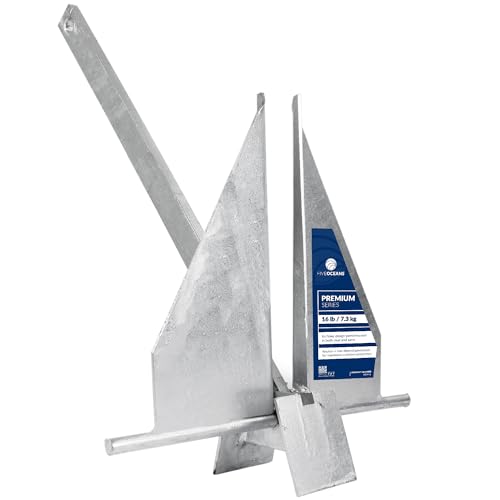 Five Oceans Boat Anchor - Fluke Anchor, 16 Lb, Galvanized Steel Boat Anchors, for Pontoon, Dinghies, Fishing Boats, Bass Boats, Sport Boats, Sport Yachts, Sailboats - FO3942