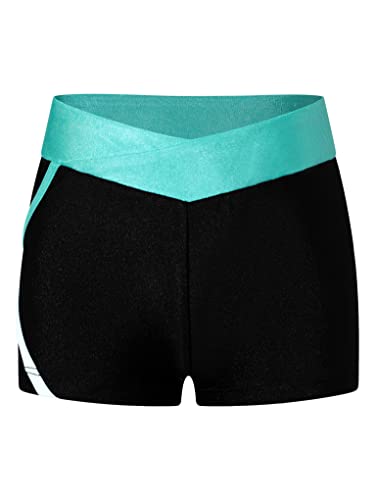 Mufeng Kids Girls Color Contrast Dance Running Training Shorts Low Waist Elastic Gymnastics Sports Dance Shorts Bottoms Blue Green 12 Years