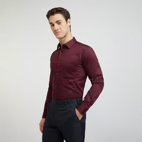Image of Raymond Men's Pure Cotton Solid Pattern Slim Fit Semi Cutaway Collar Full Sleeve Formal Shirt