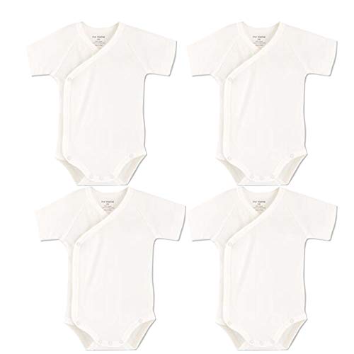 Blueleyu Baby Boys Girls Short Sleeves Kimono Onsies Cotton Baby Side-Snap Bodysuit Pack of Cardigan Onsies for Infants (0-3 Months), 4 Pieces White Color