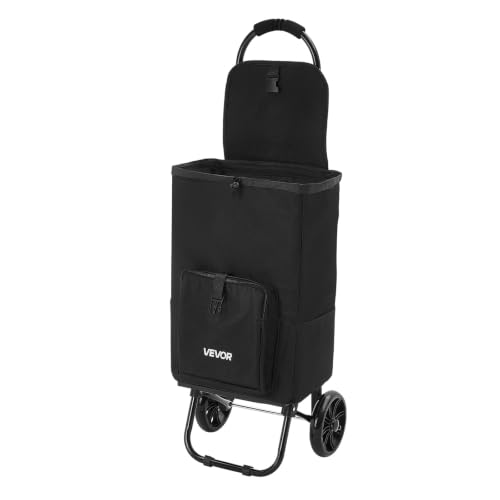 VEVOR Shopping Cart with Wheels Foldable Trolley Dolly for Groceries Black by VEVOR - Image 3