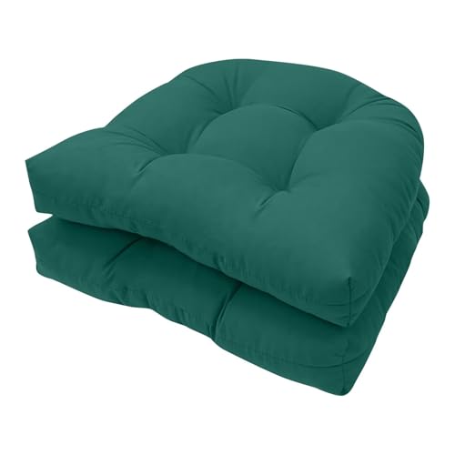 TESICA Dark Green Wicker Seat Cushion for Outdoor Indoor