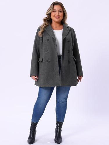 Agnes Orinda Women's Plus Size Notched Lapel Double Breasted Long Coat3