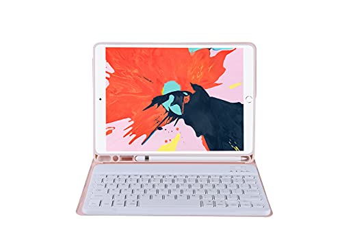 iPad Air 4キーボードケース (QWERTY)、TianTaケース取り外し可能なワイヤレスBluetoothペンスロット折りたたみスタンド付きiPad Air第4世代2020 10.9インチ用スリム磁気PUレザースマート保護カバー - パウダー