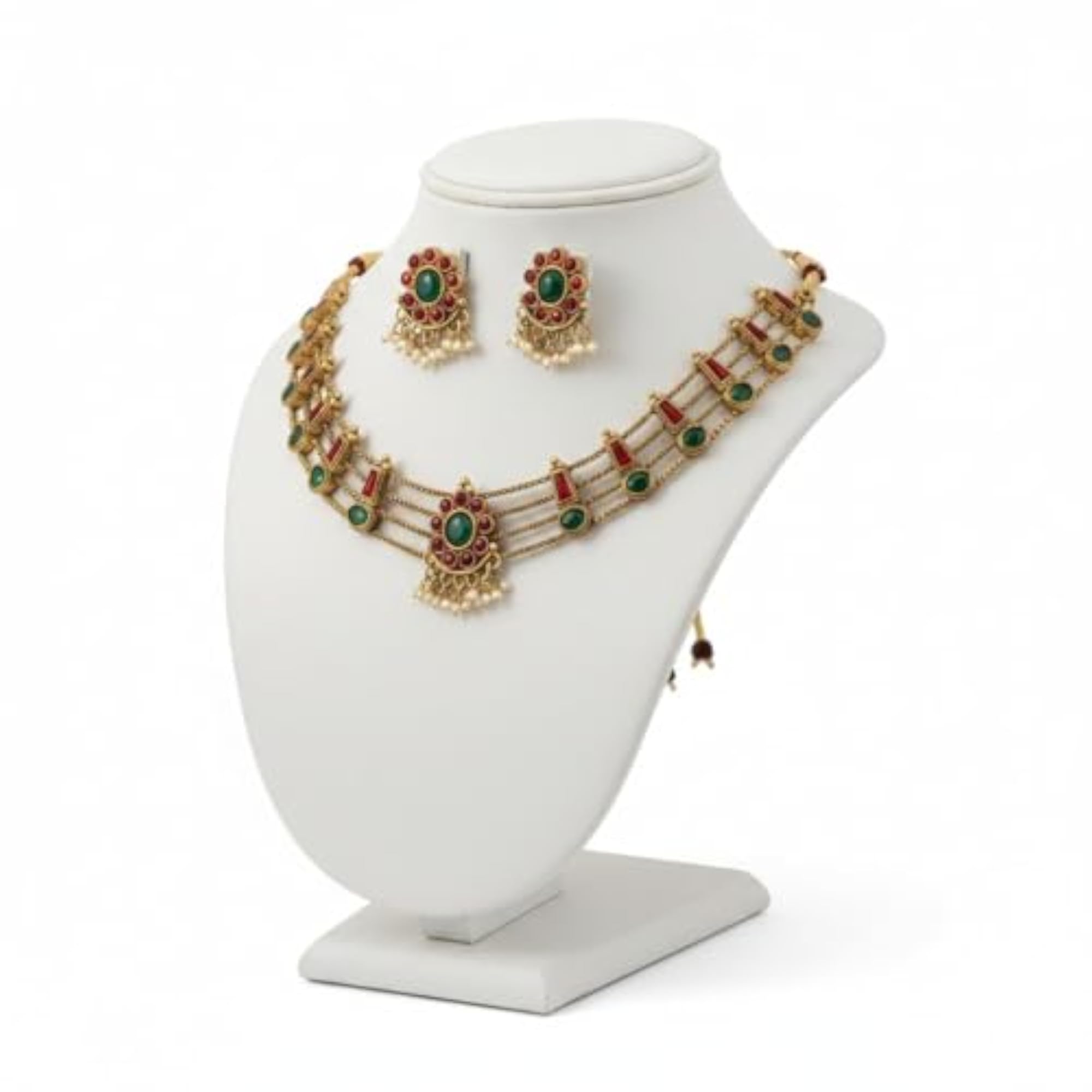 Traditional South Indian Stone Layered Necklace Set