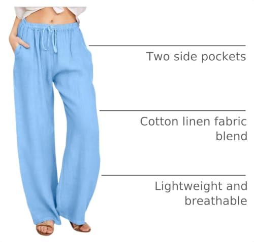 Image of CHARTOU Women's Summer Drawstring Waist Wide Leg Loose Cotton Linen Palazzo Pants