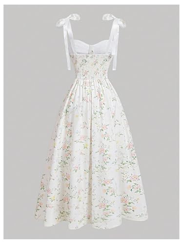 GORGLITTER Women's Floral Print Bow Tie Flowy Dress Backless Summer Easter Prom Midi Sundresses Wedding Guest Dresses2