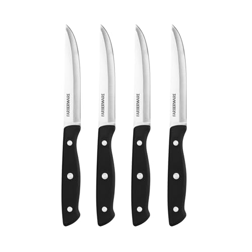 Farberware 4-Piece Steak Knife Set, 4.5 Inch High-Carbon Stainless Steel Blades with Triple Rivet Handles - Sharp Steak Knives for Everyday Dining