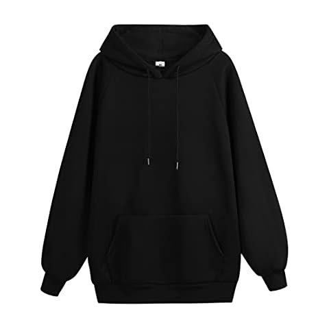 KalyChic Womens Raglan Long Sleeve Pocket Hoodie Sweatshirt with Inner Fleece Black XL Cover