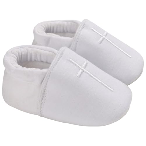 Baobiutin Chaussures bébé Blanches en Coton Doux et Respirant, Chaussures de baptême pour bébé garçon et Fille, première Communion, Taille 1
