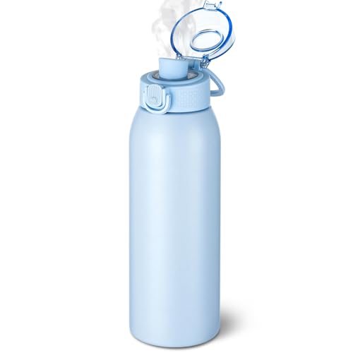 Image of Insulated Water Bottle 24 oz with Dustproof Lid, Carry Handle & Tea Infuser, BPA-Free & Leakproof, Stainless Steel Water Bottles Ideal for Fitness, Hiking, Office & Outdoor Use (Light Blue)