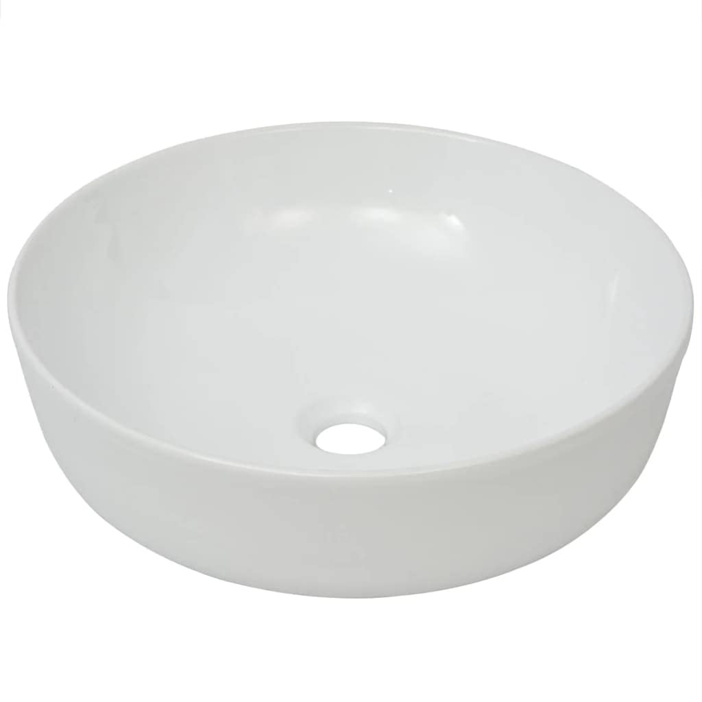 'vidaXL Ceramic Wash Basin Round White 41.5cm - Above Counter Bathroom Sink Elegant Glazed Surface, Easy to Clean with Diam. 4.5cm Drain Hole
