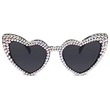 YOGFIT Heart Rhinestones Sunglasses for Women Fashion Classic Love Eye Protection Sunglasses Cute Black Heart Sunglasses