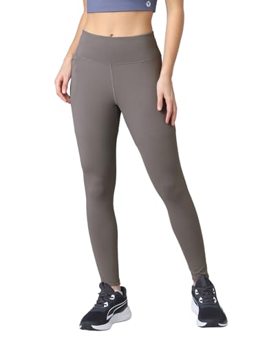 Image of TECHNOSPORT Women's Solid Slim Fit ELASTOPLUS Tights High Waist Polyester Gym Leggings for Yoga Running Workout UPF50+ Anti Odour