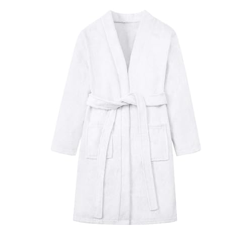 Umeyda Boys Girls Towel Robe Soft Terry Cloth Cotton Kimono Bathrobes for Kids, White, 7-8 Years = Tag 150