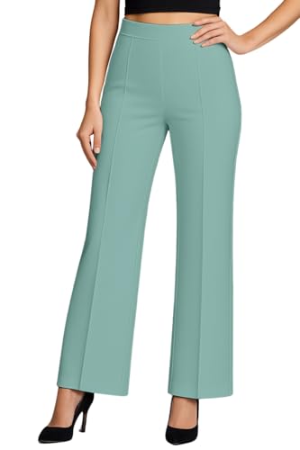 Image of SWADESI STUFF Women's High Waisted Bell Bottom Pants | Retro Wide Leg Trousers | Stretchy Flared Palazzo Pants for Office, Casual Wear & Party