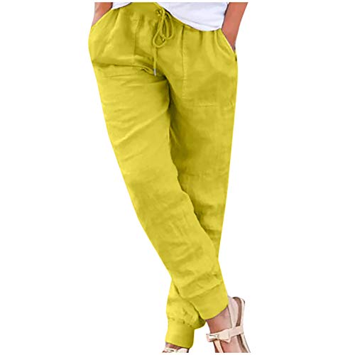 Leinenhose Damen Sommer - Atmungsaktive Freizeithose Mit Kordelzug & Gesäßtasche