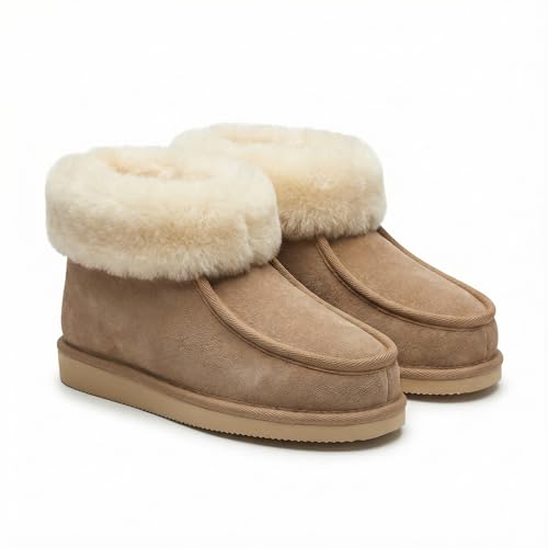 Rökü Lammfell Hausschuhe für Herren und Damen mit Rutschfester...