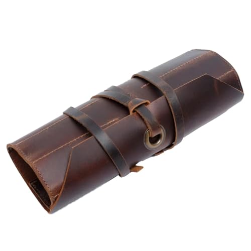 Leather Tool Roll Up Pouch (10 Slots) - Leather Tool Wrench Roll/Chisel Bag Portable Carry-On Pouch, Workshop Storage, Woodworking Tools Organizer (Mustard Brown)
