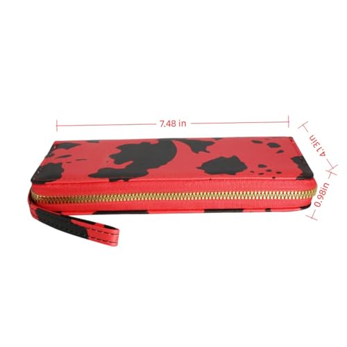 Ladies' ultra-thin long wallet, cow pattern, multi-layer organizer with zipper closure, 7.48 x 4.13 inches, red4