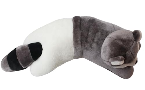 Image of Tickles Raccoon Soft Stuffed Plush Animal Bolster Pillow Cushion for Kids Boys & Girls Birthday Gift (Size: 40 cm Color: Grey & White)