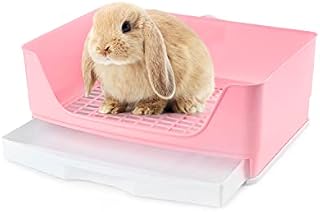 Baffect Corner Rabbit Litter Tray Corner Toilet House,Large Size Rabbit Cage Litter Box with Removable drawer for Small Animal Rabbit Guinea Pig L (Pink)
