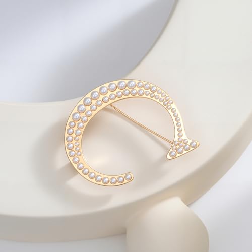 Image of Initial Letter Brooch Pin Pearl Letter Brooches Golden Pins Accessories Jewelry Birthday Chrisrmas Gift for Women