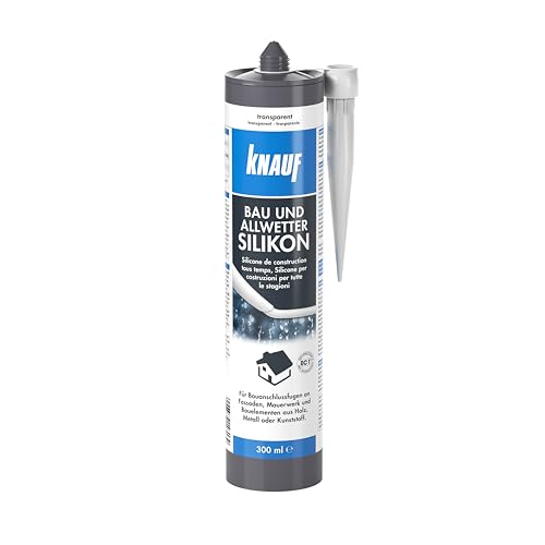 Knauf Bau & Allwetter Silikon zum Abdichten von Fugen im Innen- und Außen-Bereich Allwetter-Silicon Dicht-Masse für Fenster Türen und Fassaden 300-ml transparent