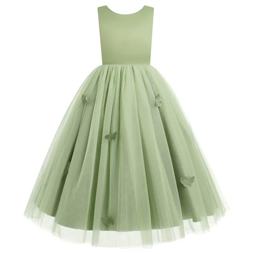 IDOPIP Flower Girl V-Backless Bowknot Dress for Kids Wedding Formal Party Pageant Maxi Gown Princess Communion Tulle Dresses2