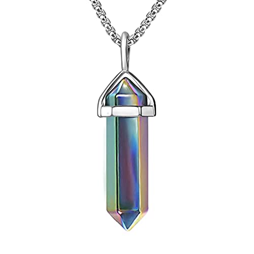 BEADNOVA Crystal Necklaces for Women Crystal Pendant Gemstone Necklace for Spiritual Energy Healing Hexagonal Pendant Divination for Men (18 Inches Stainless Chain)