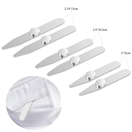 اولفو تقوية الياقات من الستانلس ستيل مع 8 مغناطيسات، حشوات طوق معدنية لقميص القميص، قوة مغناطيسية مطورة مع محفظة جلدية (4 قطع)