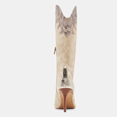 miss left Women Trendy Thin High Heel Pointed Toe Knee High Boots Side Zipper Mid Calf Cowboy Western Boots Graceful Party Club Shoes Size 4-16 US3