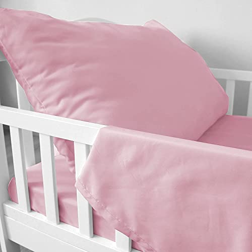 Image of Biloban 3-Piece Toddler Sheet Set for Girl, Toddler Bedding Set Microfiber Includes Crib Mattress Sheet, Flat Sheet and Envelope Pillowcase, Silky Soft, Breathable and Lightweight, Pink