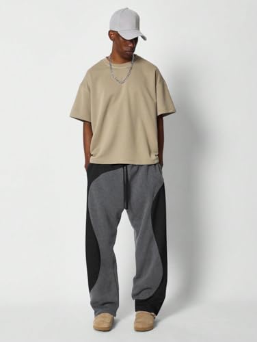 ZAFUL Men's Baggy Sweatpants Color Block Irregular Patchwork Drawstring Sweatpants Casual Wide Leg Lounge Pants4
