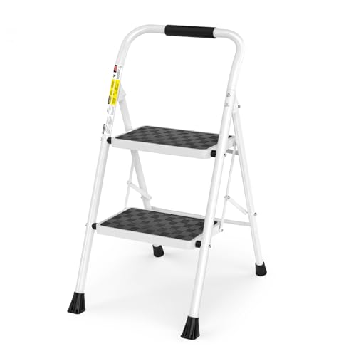 HBTower 2 Step Ladder,2 Step Stool for Adults Folding Step Stool with Cushioned Handle with Wide Anti-Slip Pedal Ergonomic Design