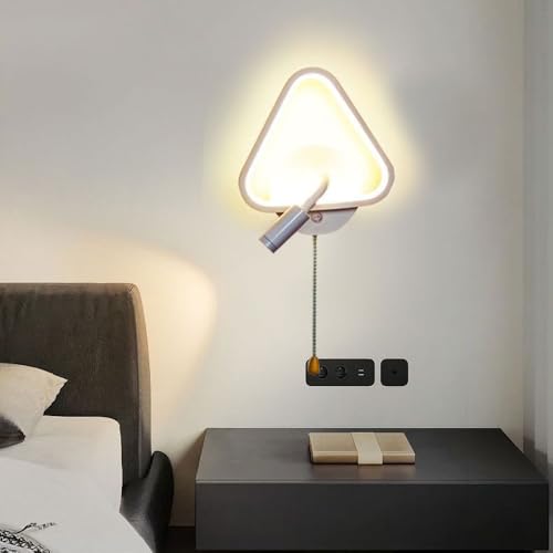 Lámparas de cabecera de iluminación de pared con cableado y aplique LED triangular blanco con switch 5