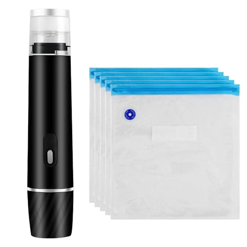 Selladora al vacío de mano, máquina selladora al vacío portátil recargable con 5 bolsas de vacío reutilizables para alimentos frescos y ahorrados, ropa y embalaje de alimentos