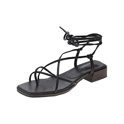 Women's Heeled Sandals Lace-up Strappy Toe Strap Slingback Crisscross Casual Summer Slides Shoes, Black, 5.5 UK Cover