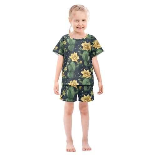 ALAZA Cactuses Flowers Dots Navy Pajama Set Short Sleeve Sleepwear Soft Lounge Nightwear3