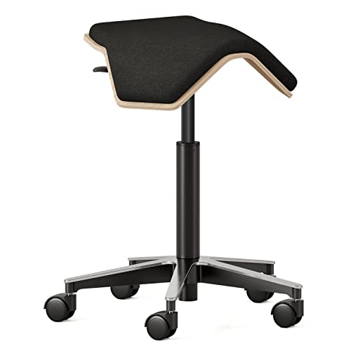 Image of Branch Saddle Chair, Ergonomic Rolling Stool | Birch Plywood Frame and Recycled Seat Fabric, Height Adjustable Saddle Seat for Active Sitting and Better Posture, Black