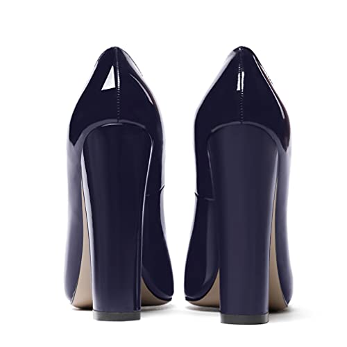 WAYDERNS Women's Solid Pointed Toe Slip On Thick Patent Block High Heel Pumps Shoes 4.7 Inch4