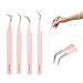 HAICHER Fiber Tip Grip Lash Tweezers for Eyelash Extensions, Set of 4 Pcs Volume Boot 90 Degree Tweezers Eyelash Extension, Lash Tech Tweezers & Tweezer Wristbands (Pink)