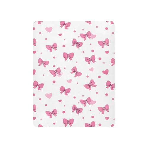 Image of Pink Bows Hearts Pattern Crib Sheets Stretchy Portable Sheets for Baby Toddler Breathable Soft Crib Mattress Sheet for Girls Boys