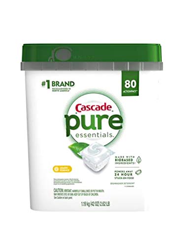 Cascade Pure Essentials ActionPacs, Dishwashing Detergent Pods, Lemon Essence, 80 Count