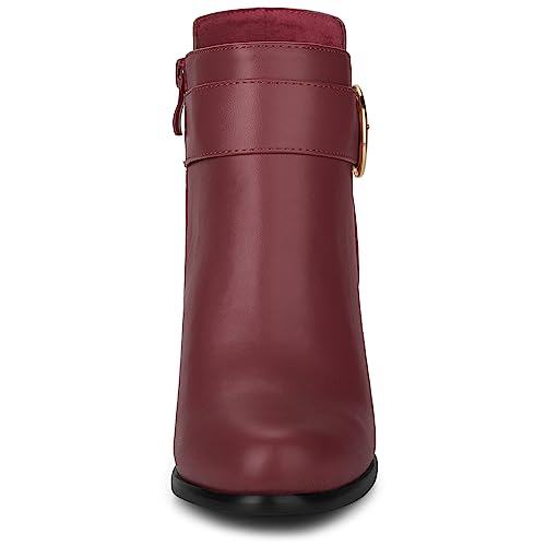 Allegra K Women's Round Toe Circle Buckle Chunky Heels Ankle Boots2