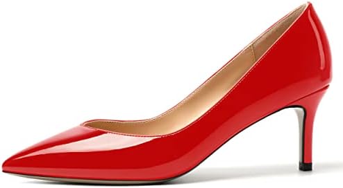 AMBELIGHT Women's Patent Stiletto Office Slip On Solid Pointed Toe 2.5 Inch Casual Mid Heel Pumps Shoes Red Size 13 - Tacones para Niñas | Image 1