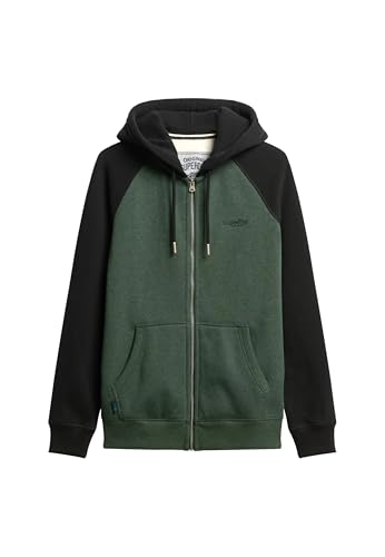 Superdry Sudadera con capucha y cremallera para hombre, Verde