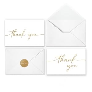 Thank You Cards with Envelopes Stickers Matte Gold Foil Cards Bulk Pack of 100 4×6 Inch Minimalistic Design Suitable for Business Wedding Small Business Graduation Bridal Shower Funeral
